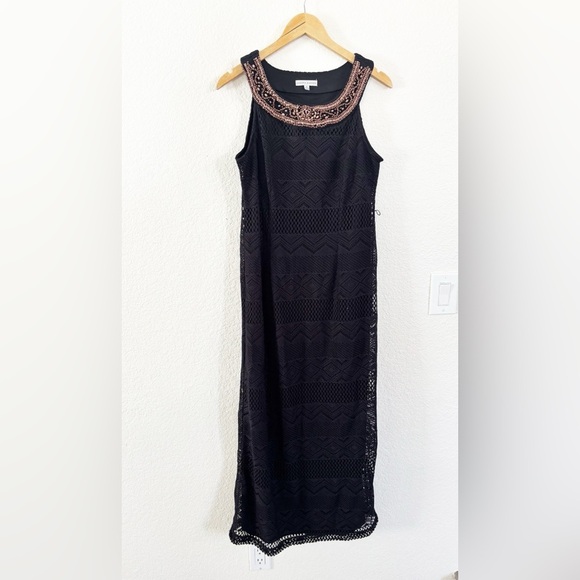 Sandra Darren Black and White Sheath Maxi Cocktail Dress - Picture 1 of 11